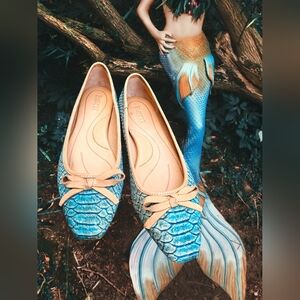 Born Aqua Snake Cork Carri Flats